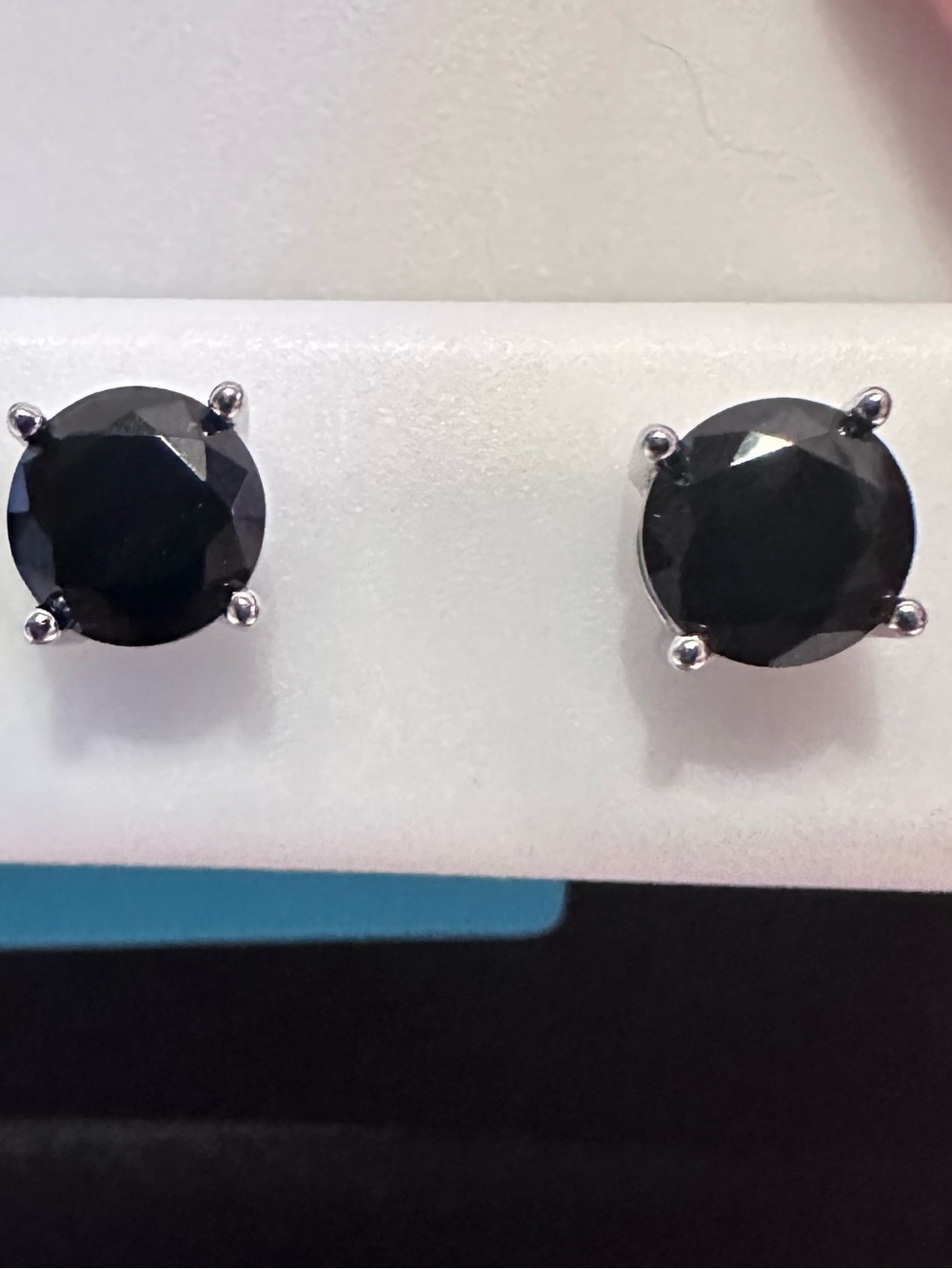 Solid 925 Sterling Silver Black Onyx CZ Stud Earrings 6mm 1.56 CTTW Round NWT